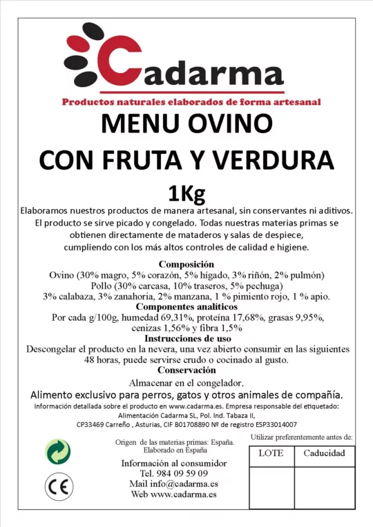 Cadarma - Menú Ovino con Fruta y Verduras