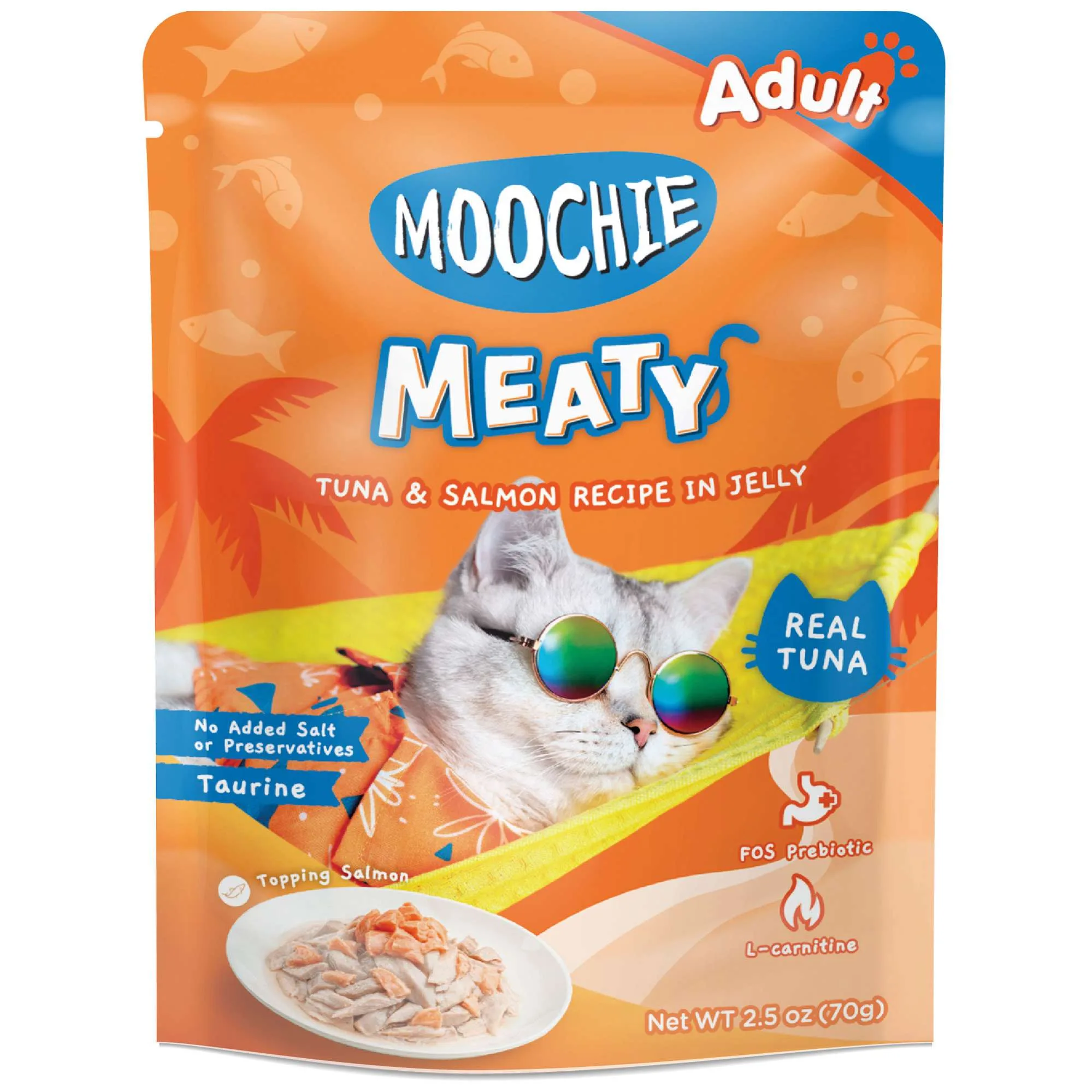 Moochie de atún y salmón en gelatina
