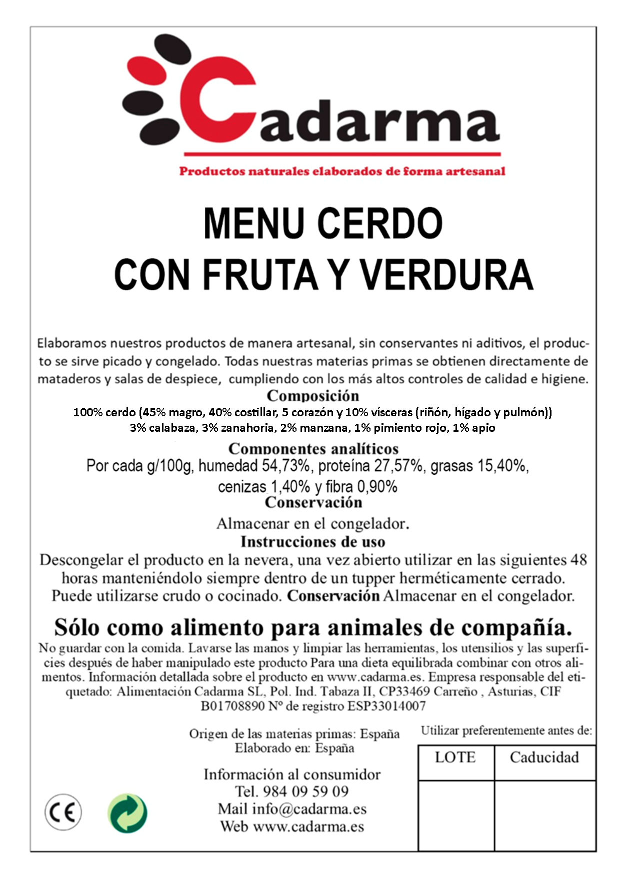 Cadarma - Menú de Cerdo con Fruta y Verdura